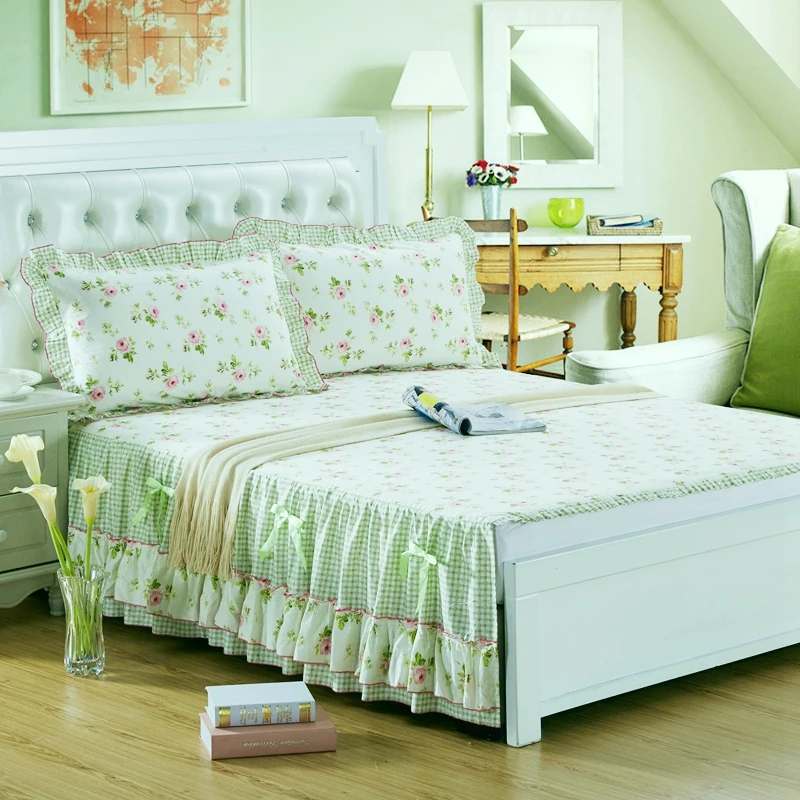 

100% Summer Cotton Home Printed Bed Skirt Bow Decor All Size Bed Sheet Set Iron Frame Bed European Bed Special Bed Skirt
