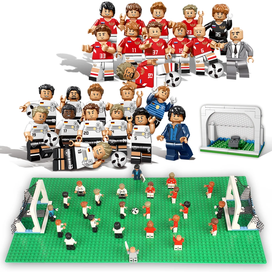 

12pcs World Football Team Soccer Player Figures Building Blocks Compatible Legoing Bricks Russia German Figures Children Toys