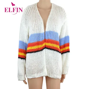 

Retro Striped Cardigan Women Sweater Rainbow Kawaii Knitted Sweaters Women Invierno 2019 Harajuku Autumn Winter Clothes SJ3400R