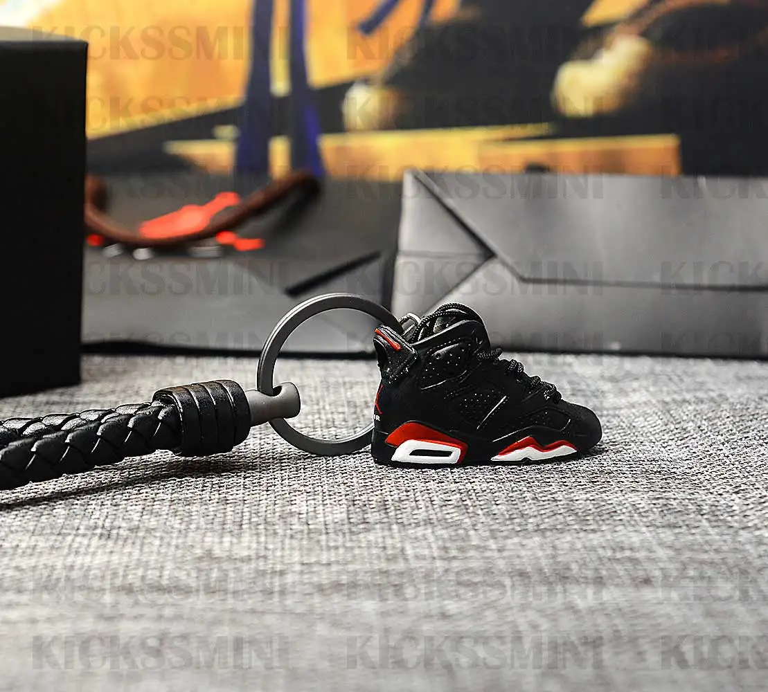 DIY Retro OG Air Jordan 6 "Black Infrared" 3D Mini Jordan Sneaker Keychain Bag Box Pendant Couple doll accessory