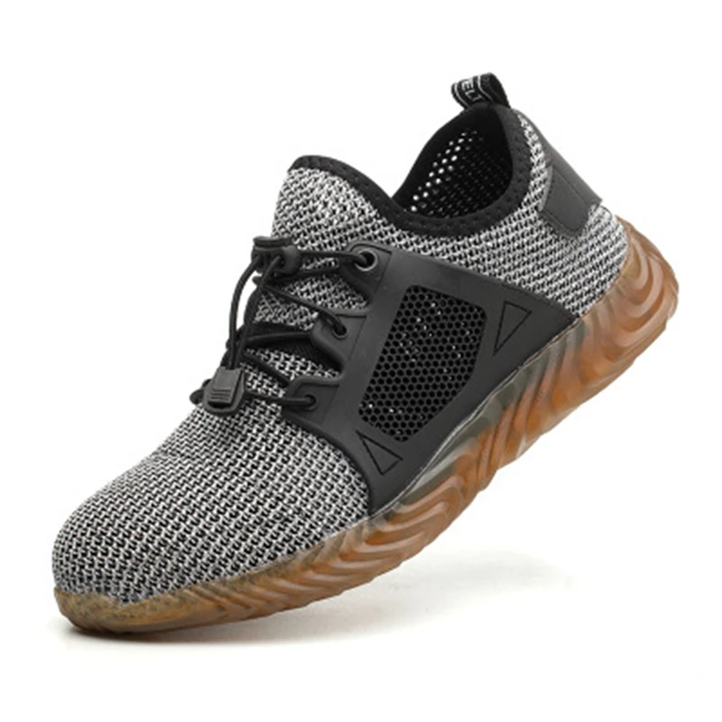 HEFLASHOR/неразъемная обувь Райдера для мужчин и женщин со стальным носком; воздухозащитные ботинки; прокалывающиеся рабочие кроссовки; дышащая обувь - Цвет: Серый