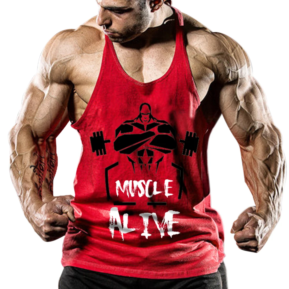 MUSCLE ALIVE, мужская майка для бодибилдинга, Стрингер, рубашки для тренировок, y back, хлопок, спандекс, одежда для спортзала, фитнес, майки без рукавов