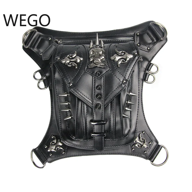 

2018 Steampunk Women Waist Leg Bags PU Leather Female Crossbody Shoulder Holster Bag Punk Rivet Motorcycle Thigh Bag