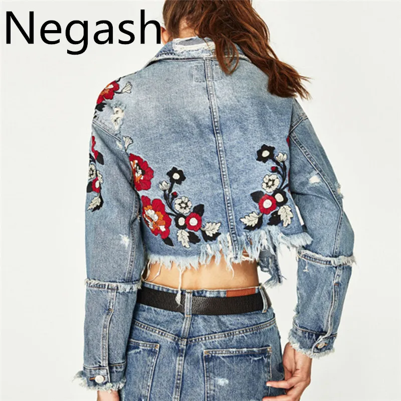 2018 spring female jean jacket casual double pocket decorated denim