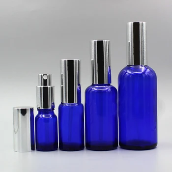 

2/10pcs 5ml 10ml 15ml 20ml 30ml 50ml 100ml Empty Blue Essential Oil Spray Bottle with Silver Aluminum Sprayer Atomizer Cap Cover