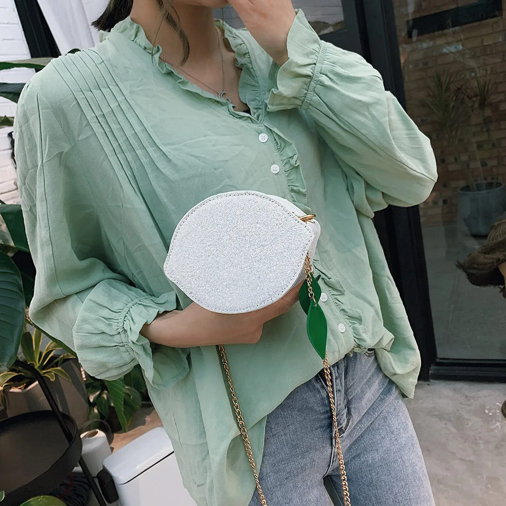 Bolsa Feminina женская сумка из лакированной кожи, кошельки и сумки для девочек с лимонным узором, круглая сумка с цепочкой, сумка через плечо