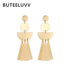 BUTEELUVV элегантный геометрические серьги модные украшения новый дизайн золото треугольники полукруглые металлические Висячие серьги для