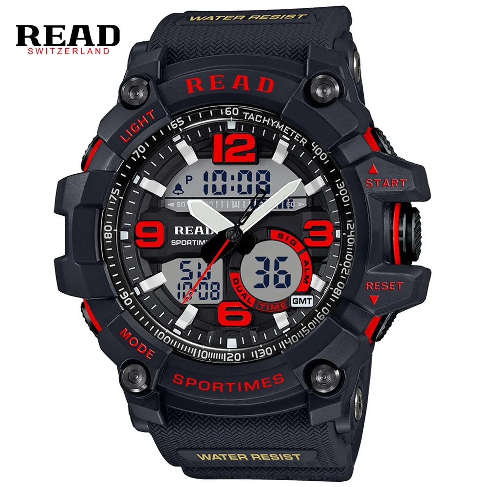 Relogio Masculino READ Men Sports Watches Waterproof Fashion Quartz-Watch Digital Dual Time Zones Military Sports Men's Watches Relogio Masculino READ Men Sports Watches Waterproof Fashion Quartz-Watch Digital Dual Time Zones Military Sports Men's Watches