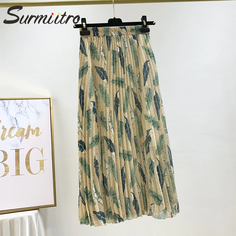 Женская плиссированная длинная юбка SURMIITRO, шифоновая юбка с цветочным принтом и завышенной талией в корейском стиле летом