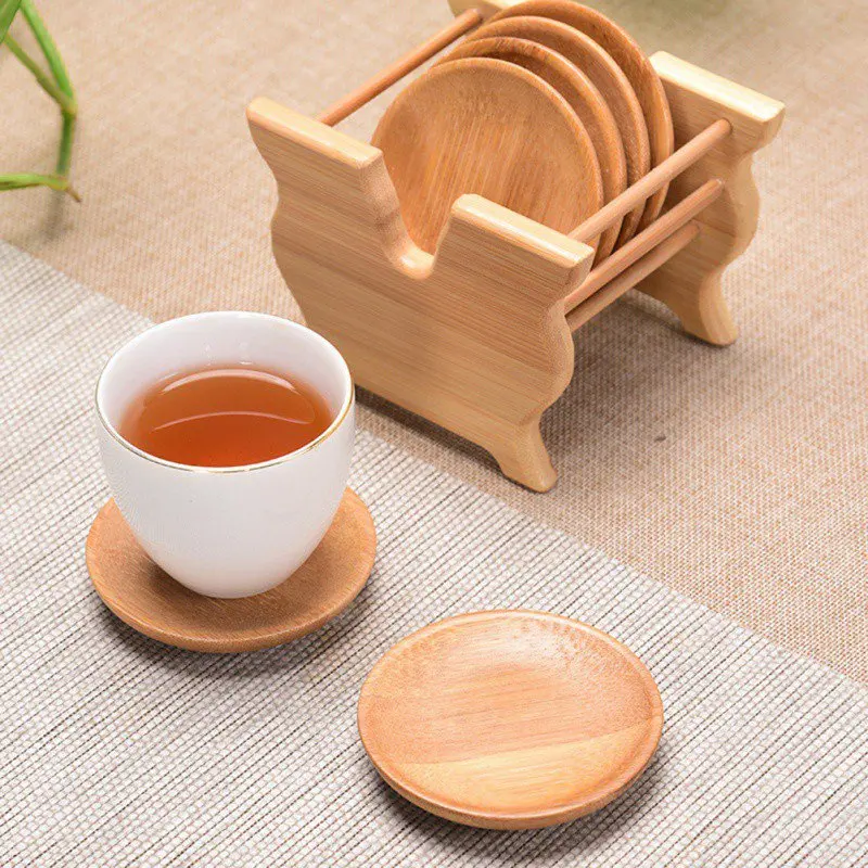 8pcs/set Tea Set Cup Coasters Kung Fu Tea Accessories Bamboo Round Cup Holder Square Cup Holders Waterproof Made Tea Accessories