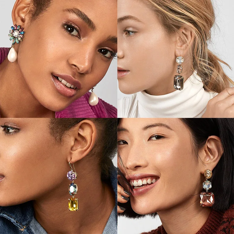 

JUJIA Luxury Elegant Flower Crystal Earrings Statement Jewelry Simulated Pearl Drop Earrings For Women Brincos
