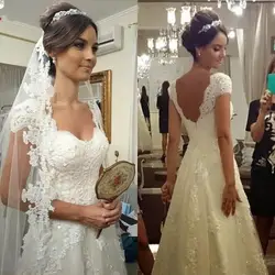 Vestidos de novia 2019 Винтаж кружево Свадебные платья кепки рукавом линии индивидуальный заказ интернет магазин Китай Alibaba