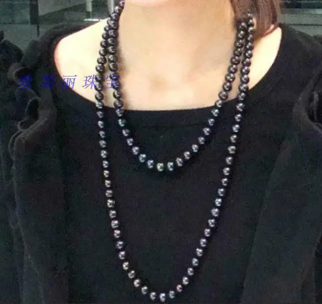 

stunning 10mm round tahitian black green pearl necklace14KGP