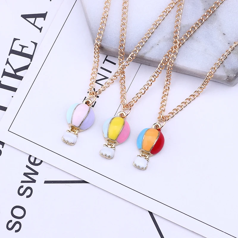 Fashion-Rainbow-Enamel-Hot-Air-Balloon-Charm-Pendant-Necklace-For-Women-Cartoon-Tiny-Gold-Balloons-Necklaces