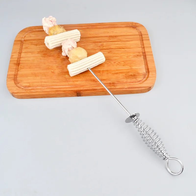 Coil Skewers Roast Meat Prod Spring Handle BBQ Skewer Long Grill Sticks Outdoor Camping Picnic BBQ Tools Stainless Steel 3pcs