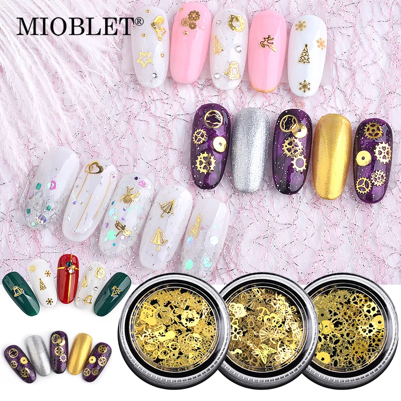 

1 Box Steampunk Gear Metal Nail Slices Ultra thin 3D Gold Nail Flakes DIY Hollow Punk Tips Nail Art Decorations Accessories Tool