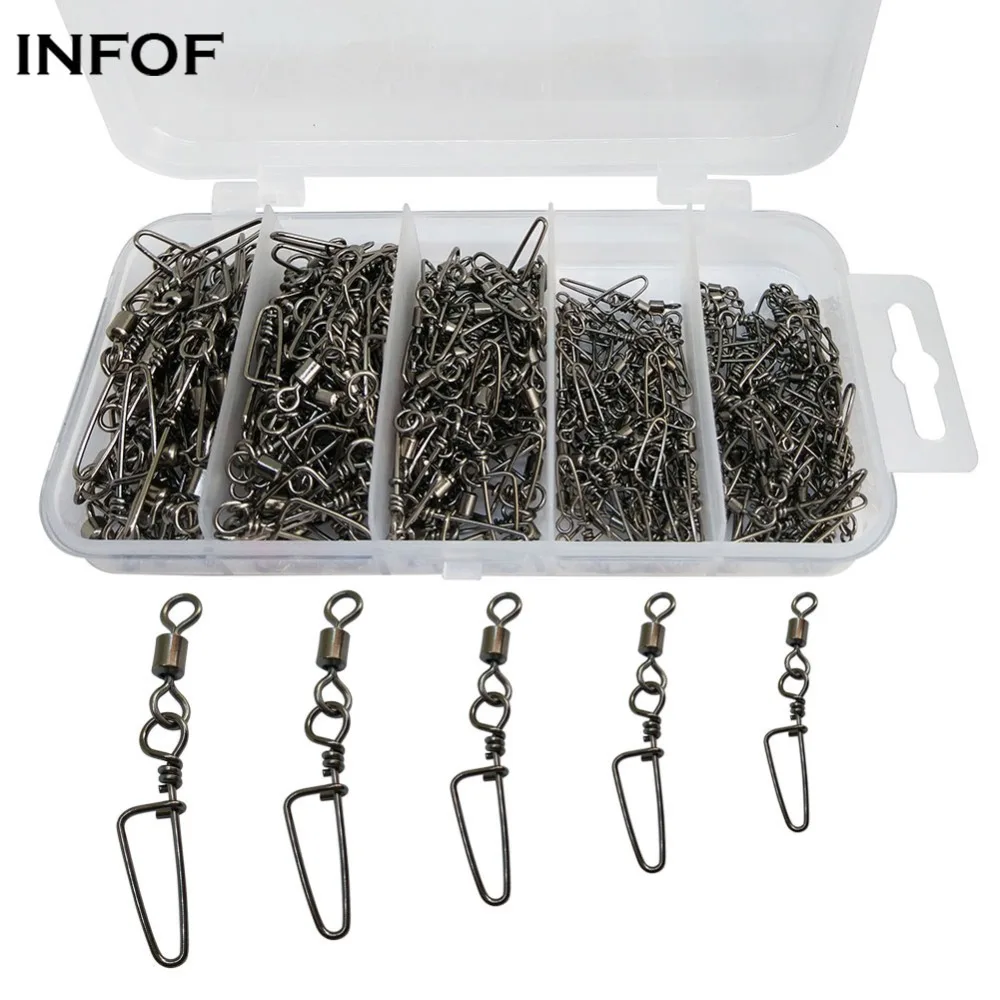 INFOF 230-pieces Fishing Swivels Snap Hook Lure Connector Rolling