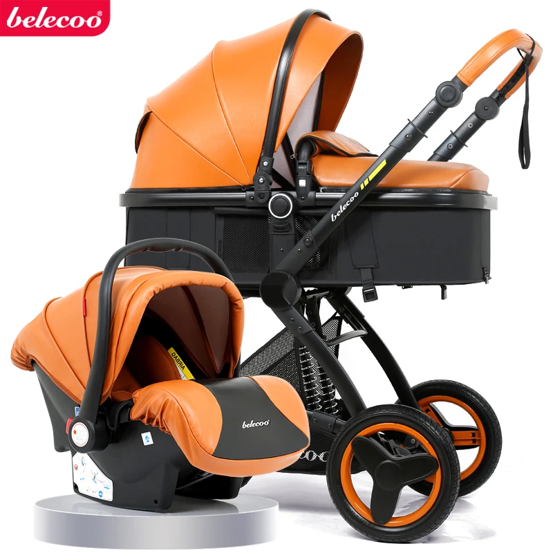 Belecoo кожа высокий пейзаж детская тележка может сидеть и сложить двойное направление шок 3 в 1 детская коляска