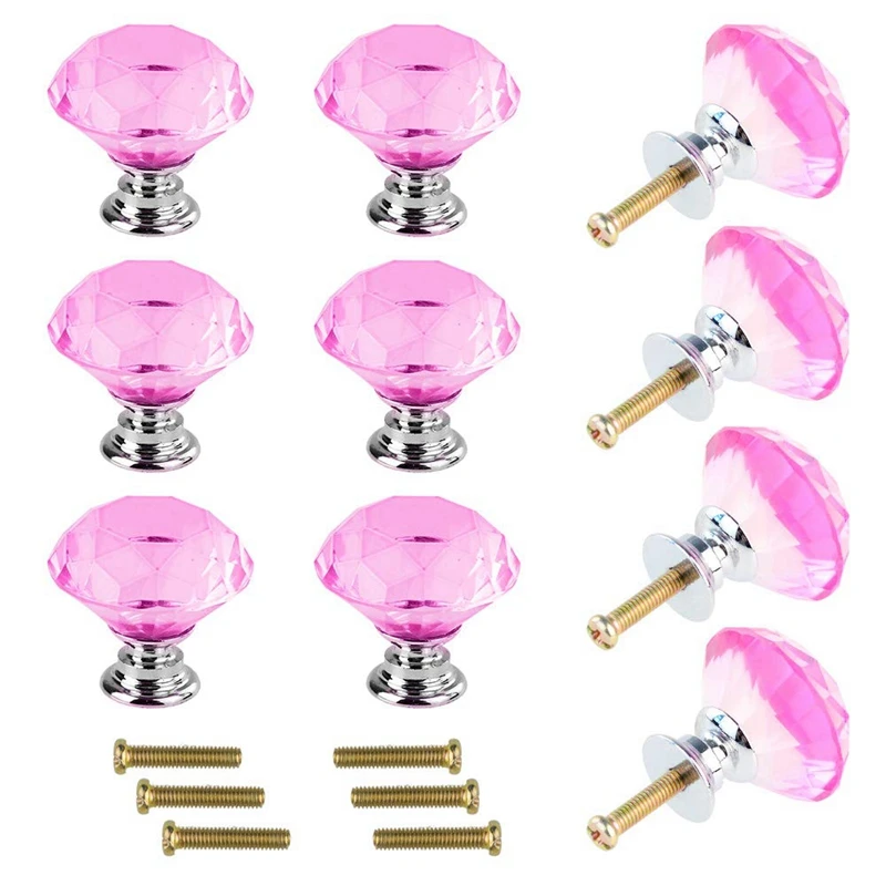 10 Pcs Crystal Glass Cabinet Knobs 30Mm Diamond Shape Drawer Kitchen Cabinets Dresser Cupboard Wardrobe Pulls Handles - Цвет: Pink