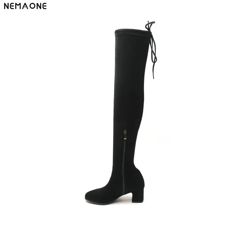 

NemaoNe 2018 Over The Knee Boots Winter Round Toe Warm Women Boots Lady Stretch Fabric high heels Fashion Boots