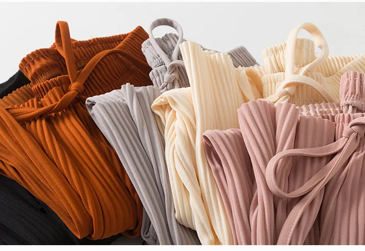 2018 new PANT WOMEN GIRL solid color pleated wide leg female summer high waist chiffon long students Korean fashion casual pants -