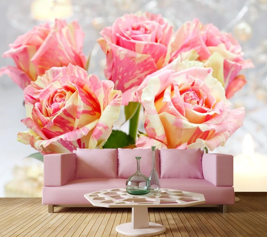 

Custom murals Papel de parede,Pink Romantic Rose flower wallpaper,restaurant living room sofa TV wall bedroom 3d photo wallpaper