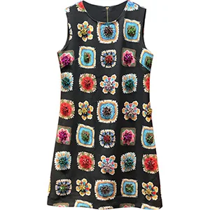 Женское платье с винтажным принтом Svoryxiu, черное короткое платье без рукавов, расшитое бисером, одежда для вечеринки на лето - Цвет: Многоцветный