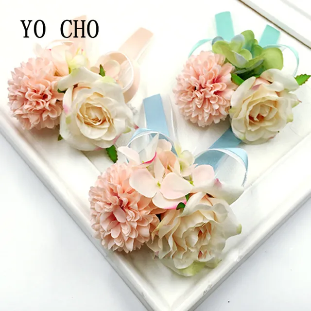 Yo Cho Flower Bracelet Prom Hand Flowers Wedding Boutonnieres Yo Cho Flower Bracelet Prom Hand Flowers Wedding Boutonnieres Wrist Band Satin Rose Corsage