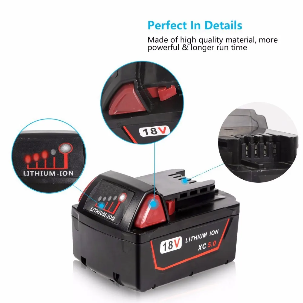 

ELEOPTION 10x 5000mAh 18V Li-Ion Replacement Power Tool Battery for Milwaukee XC 48-11-1815 M18B2 M18B4 M18BX