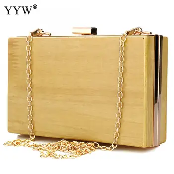 

Fashion Female Yellow Evening Party Bag Women Handbags Wood Flap Bag Crossbody Bags 2019 Casual Women Clutch Bag Bolsas Mujer