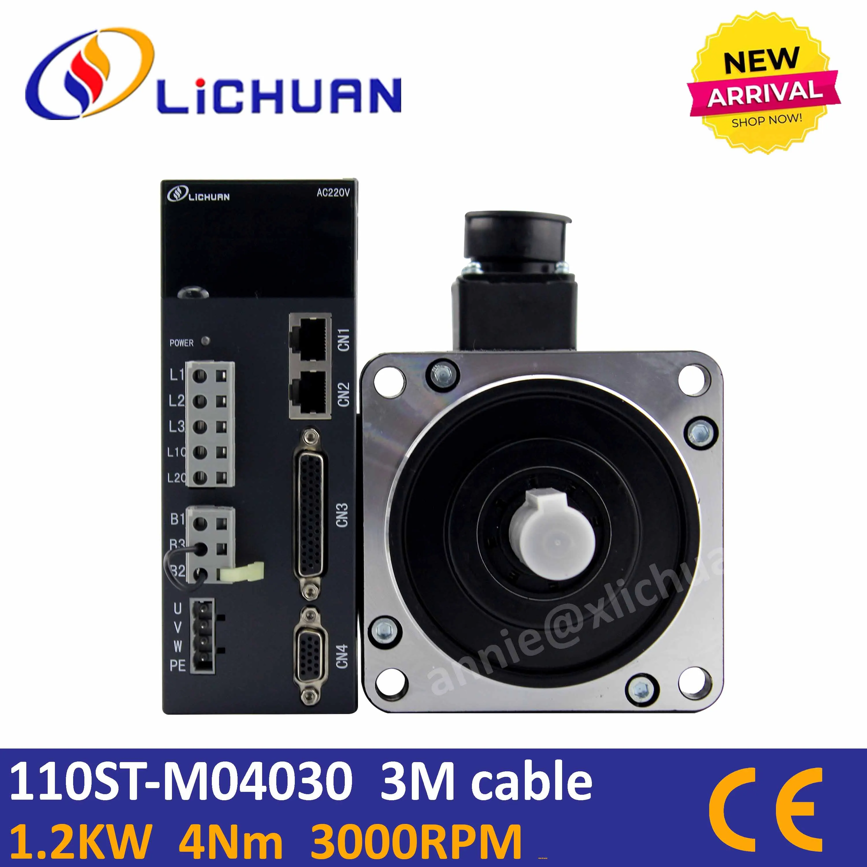 

Lichuan 1.2KW servo motor with driver kit 110ST-M04030B flange110 4Nm servomotor 3000rpm +3set LCDA357H+LC57H3100 3Nm nema23