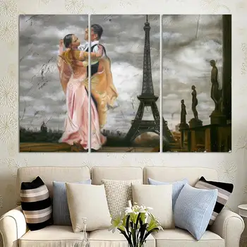 

3 Panel Modern Paris Effiel Tower Painting Picture dancing Landscape Painting Canvas Wall Art No Frame