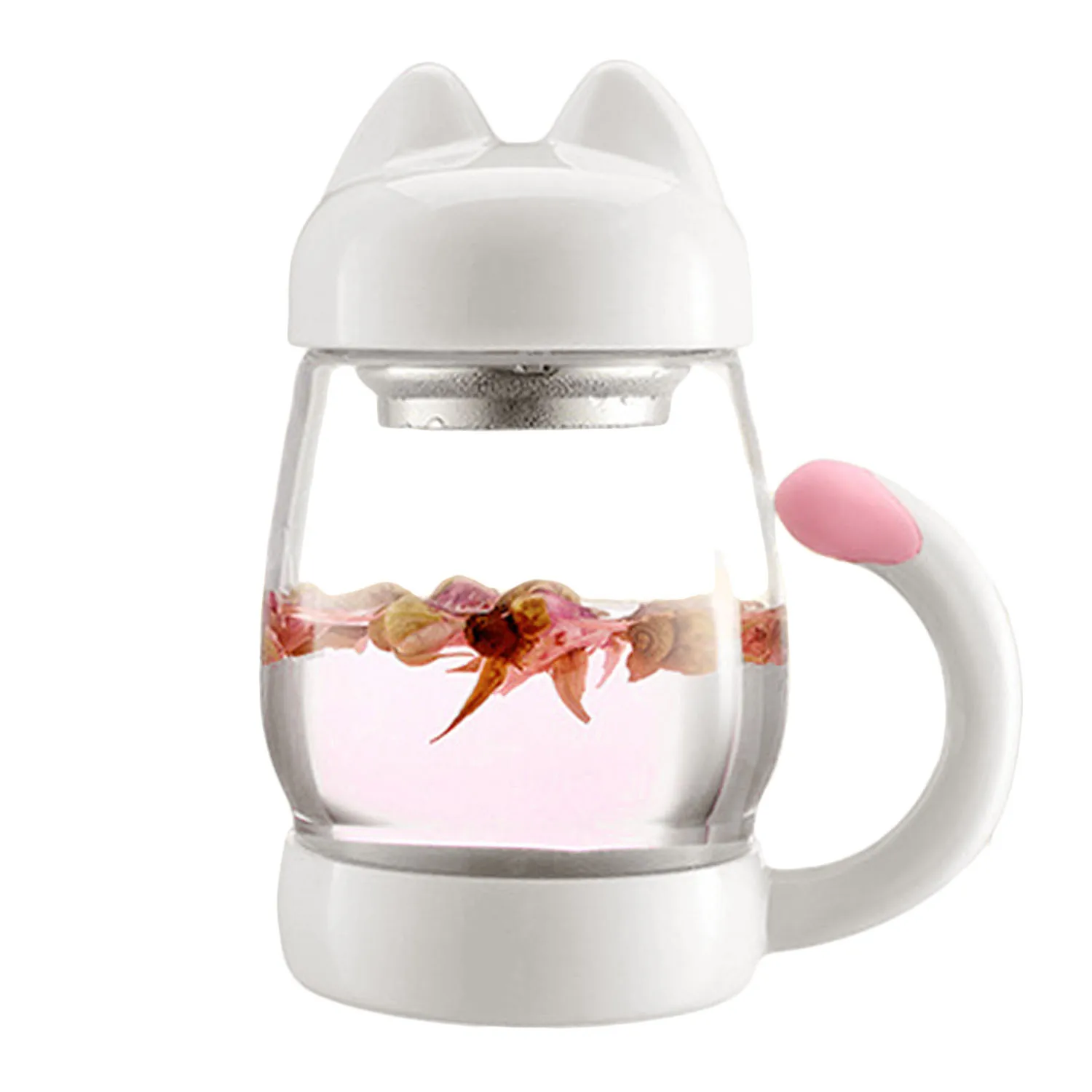Behogar 420 мл/14 унций Милая стеклянная чайная чашка с крышкой и чайным окрашиванием кошка ручка в виде хвоста для детей детская Рождественская кофейная кружка подарок - Цвет: White