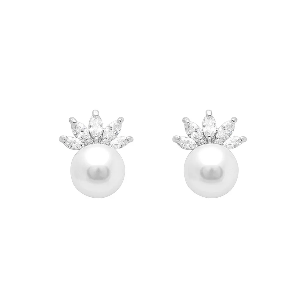 

Seanlov Fashion Pearl Design Earring 2019New Austria Crystal CZ Crystal Flower Wedding Stud Earrings Jewelry For Women Gifts