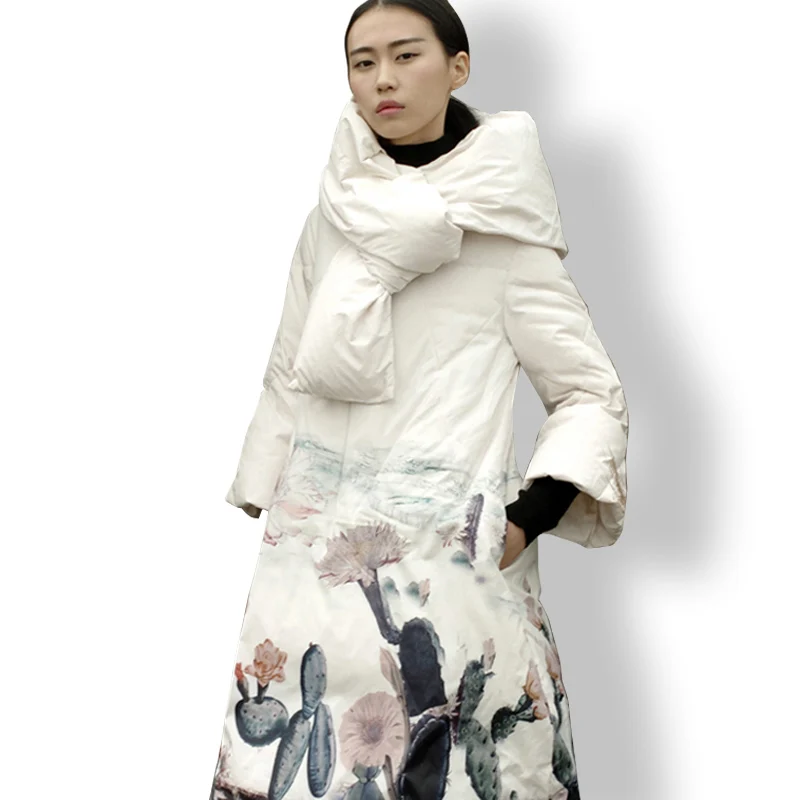 The 2019 winter jackets are 90% white duck down with colorful print overcoats and hoodies to keep warm
