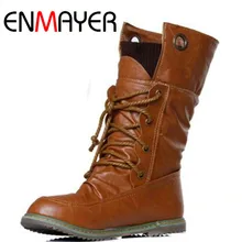 ENMAYER Fashion Motorcycle Martin Boots for Women Winter Mid-calf Boots Flats Shoes Woman Plus Size 34-43 Shoes Women Boots цена ENMAYER Fashion Motorcycle Martin Boots for Women Winter Mid-calf Boots Flats Shoes Woman Plus Size 34-43 Shoes Women Boots цены онлайн