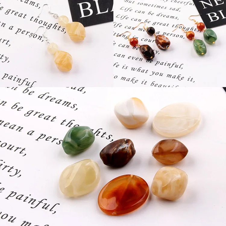 

Imitation Jade Stone Irregular Beads Resin Handmade Eardrop Accessories Material Earring Pendant Bracelet Jewelry Finding 6pcs