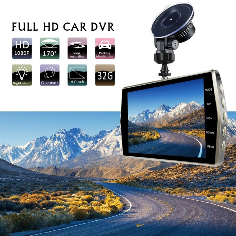 Dual Lens Car DVR Vehicle Camera Full HD 1080P 4 IPS Front+Rear Dash Cam  (5)