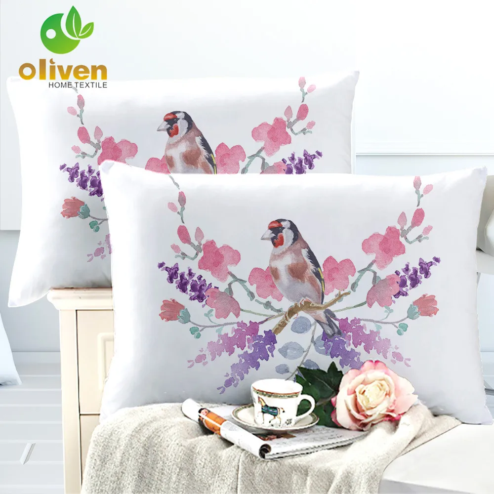 

Flower Bird Print Pillowcase Home Decorative Pillow Case Bedroom Pillow Cover Bedding Polyester Microfiber Fabric 25