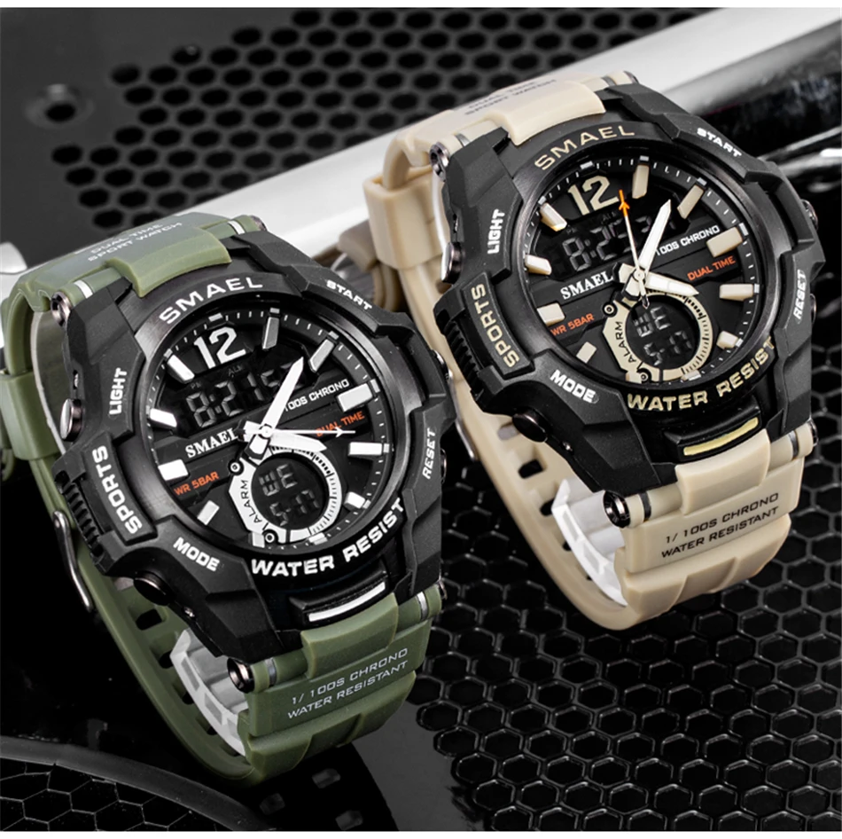 SMAEL, мужские повседневные кварцевые часы, мужские уличные спортивные военные наручные часы, водонепроницаемые Многофункциональные цифровые часы для мужчин