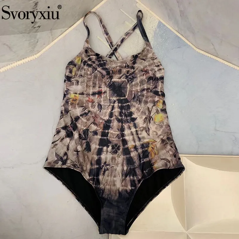 Svoryxiu 2019 Designer Retro Print One-Piece Women's Playsuit Sexy Backless Stretch Summer Swimwear Bikini Overall Svoryxiu 2019 Designer Retro Print One-Piece Women's Playsuit Sexy Backless Stretch Summer Swimwear Bikini Overall