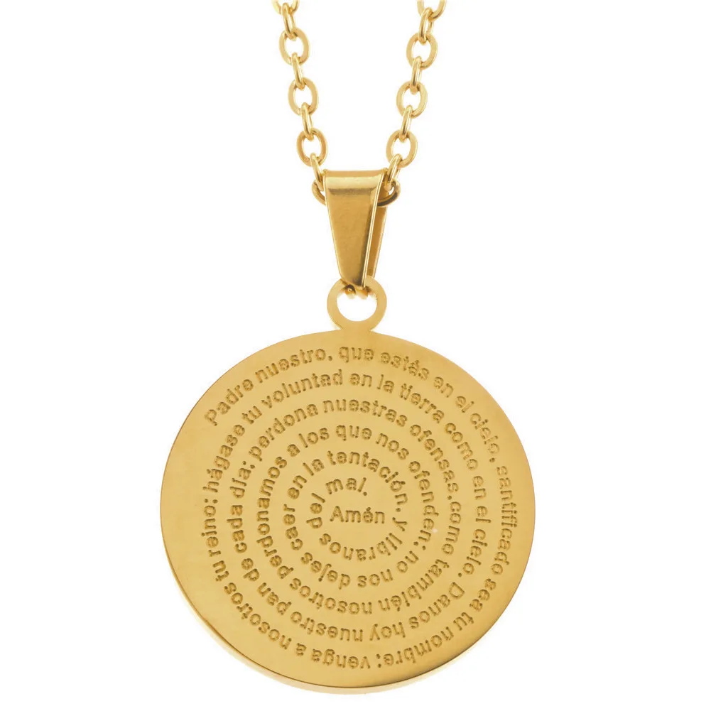 Gold Silver Round Stainless Steel Bible Pendant Necklace Religious
