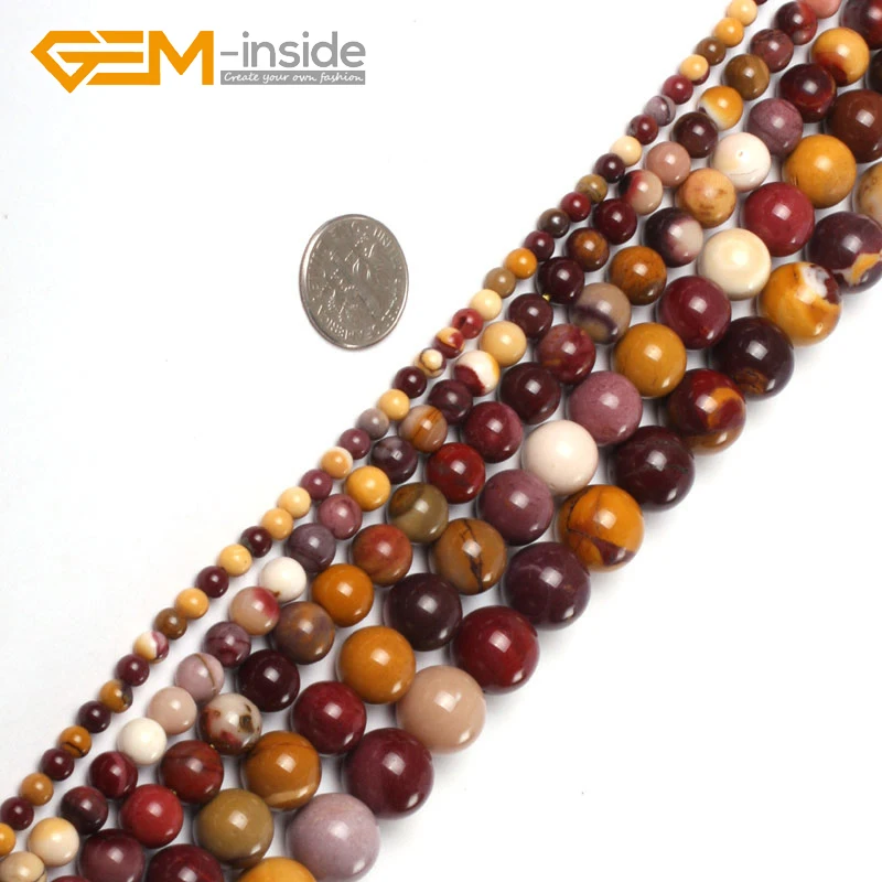 

Natural Round Smooth Mookaite Jaspers Natural Stones Loose Beads Jewelry Making Beads DIY Gifts 15" Strand Wholesale New Fashion