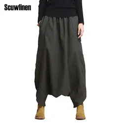 SCUWLINEN 2019 Для женщин брюки Повседневное льняные брюки свободные плюс Размеры эластичный пояс личности Modis шаровары Pantalon Femme S10