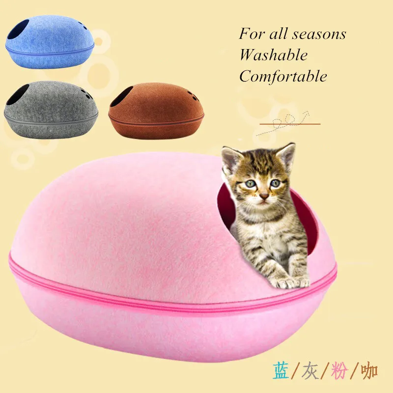 

MTL Dog Cat pets Bed Cave Sleeping Bag with Zipper Felt Cloth Pet House Nest Cat Basket Products egg shape