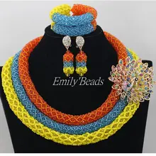 Красочные африканских Бусины Ювелирные наборы в нигерийском стиле Наборы свадебных ювелирных изделий полный Бусины ручной работы индийских Наборы свадебных ювелирных изделий Горячая amj663