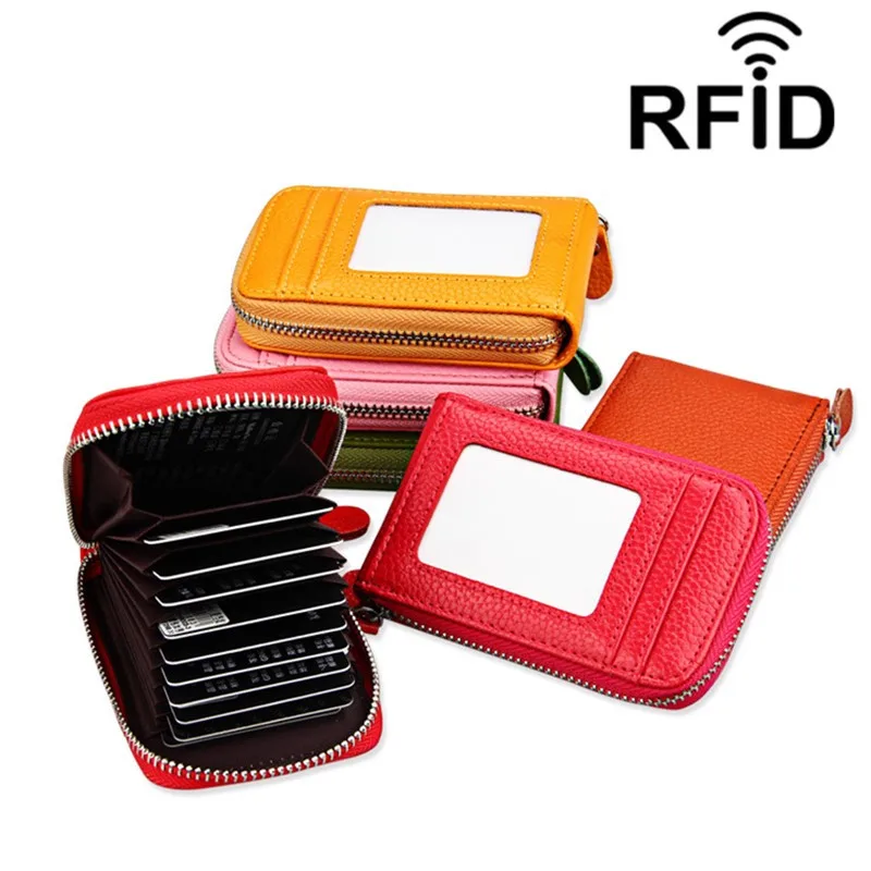 

Genuine Leather Unisex Business Card Holder Wallet Bank Credit Card Case ID Holders Rfid Wallet Red Purple Pink Blue Black Gray