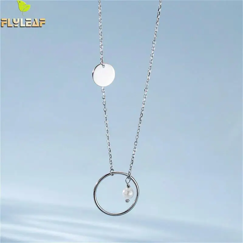 

Flyleaf Circle Mother Pearl Choker Necklace 100% 925 Sterling Silver Short Necklace For Women Fine Jewelry Fashion Chain Party