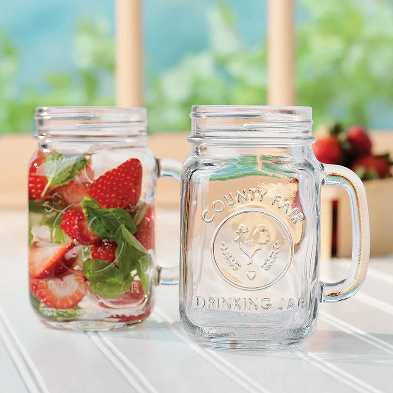 Estilo Mason Jar Mugs with Handles, Set of 6, 16 oz Glass