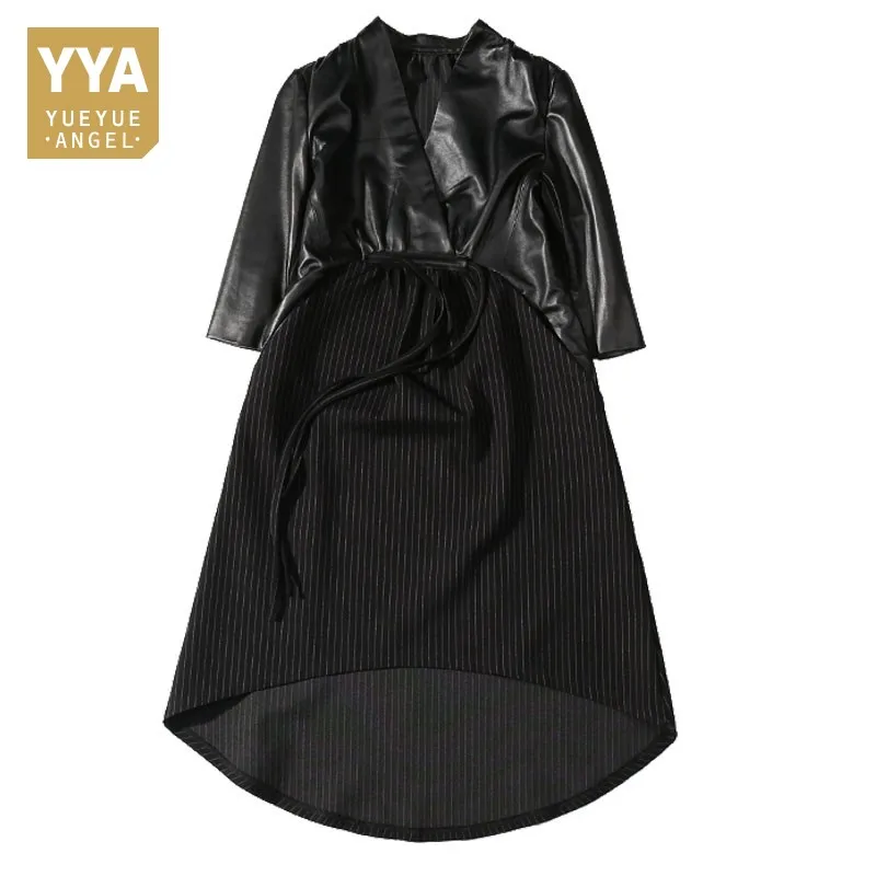 

2019 Spring Women Genuine Leather Dress Black Long Sleeve Elegant High Waist Vintage Real Sheepskin Leather Dress Ladies Clothes